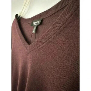 NEW Express Mens Sz XXL Merino Wool Blend V Neck Sweater Maroon Burgundy Classic